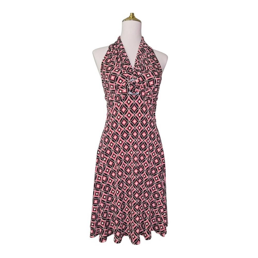 💕Vintage Y2K My Michelle Halter Dress Pink Black Geometric Print Retro 2000s St